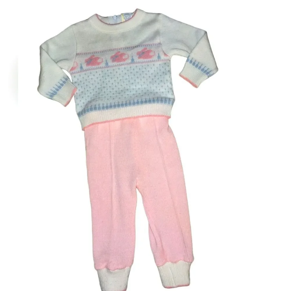 Vintage 3 piece kawaii‎ knit bunny outfit size 12 months